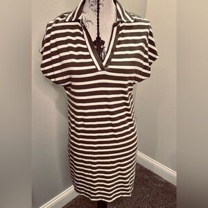 Sanctuary Olive Army Green and Cream Striped V-Neck T-shirt Dress